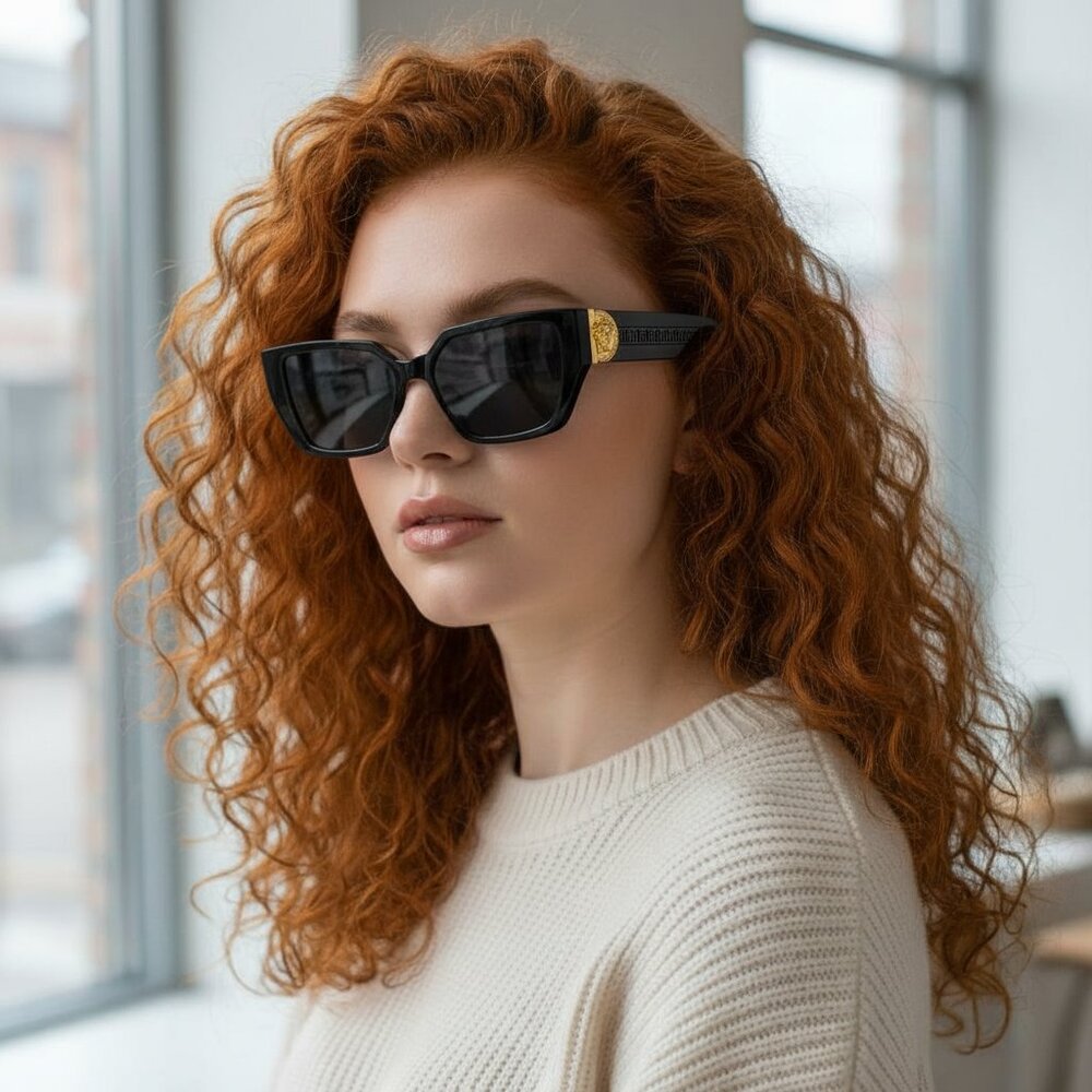 NEW MEDUSA Luxe Iconic Glam Trendy Designer Style Sunglasses Black Gold